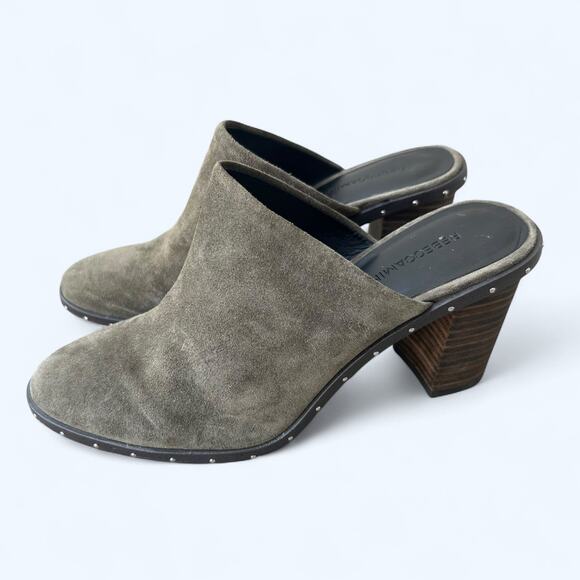 Rebecca Minkoff Green Suede Block Heel Studded Mule Shoe Women's size 6.5 M Fall - Picture 12 of 12